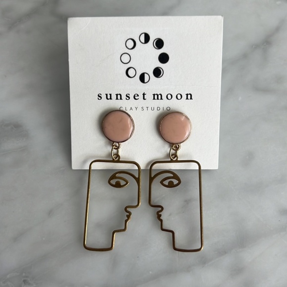 🌼HANDMADE🌼 Geometric Face Minimalist Brass Earrings, Buff and Brass